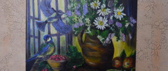 цветы ромашки, синицы, натюрморт