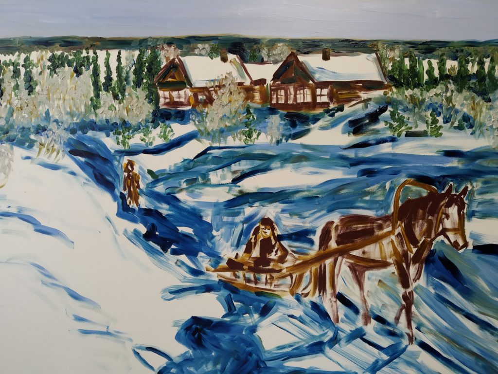 урок живописи маслом зимняя деревня